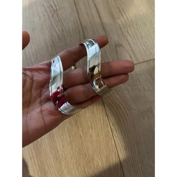 Big Silver earrings , large metal huge bold statement chunky pierced hoops - Picture 4 of 5